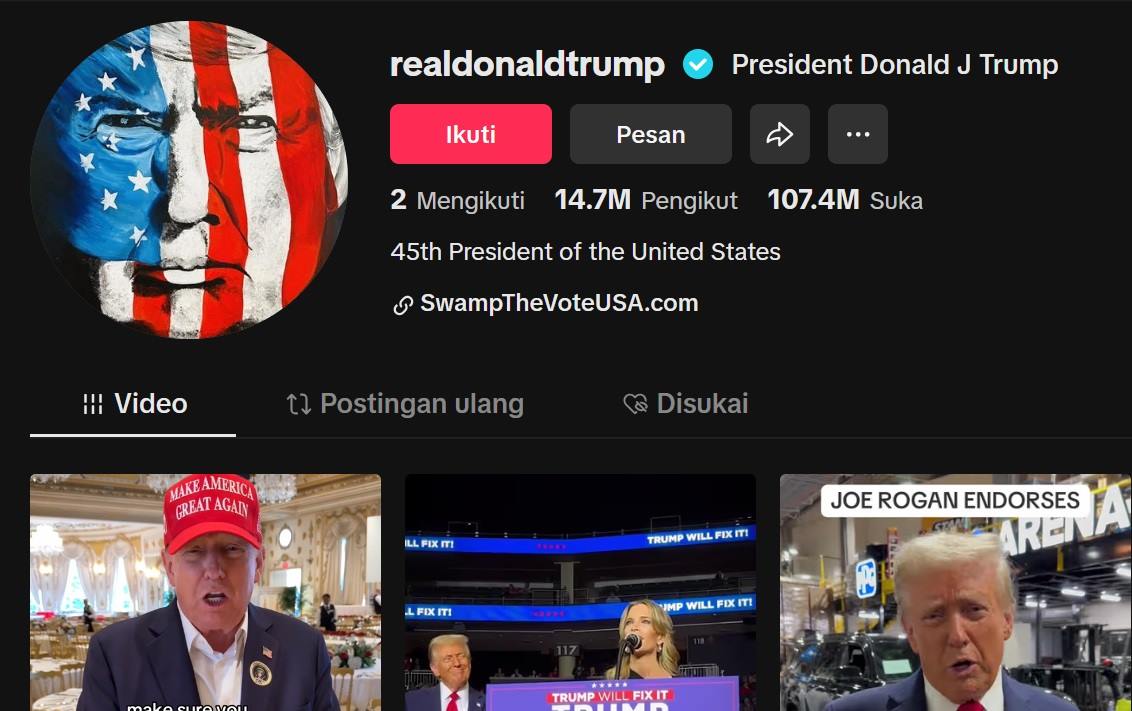 Akun Tiktok milik Donald Trump