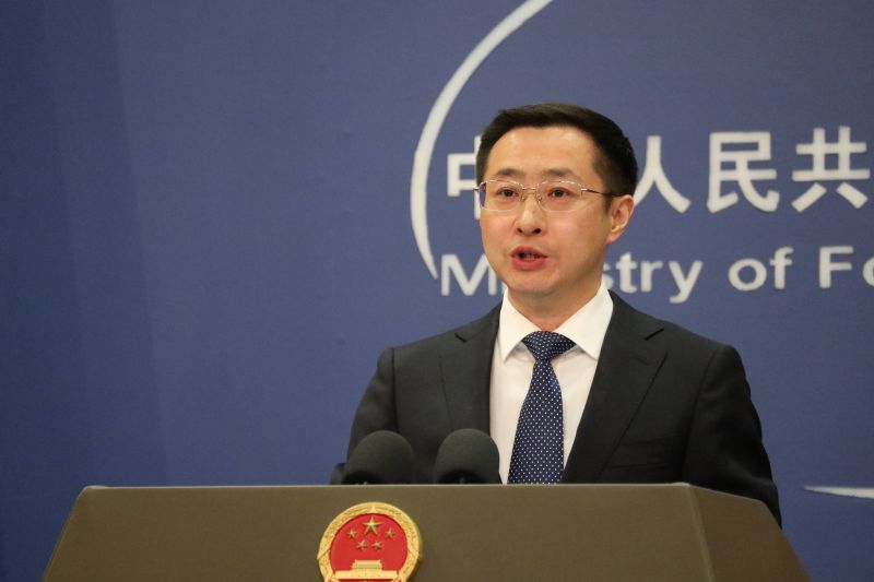 Juru Bicara Kementerian Luar Negeri China Lin Jian dalam konferensi pers di Beijing pada Senin (14/3/2025). (ANTARA/Desca Lidya Natalia)