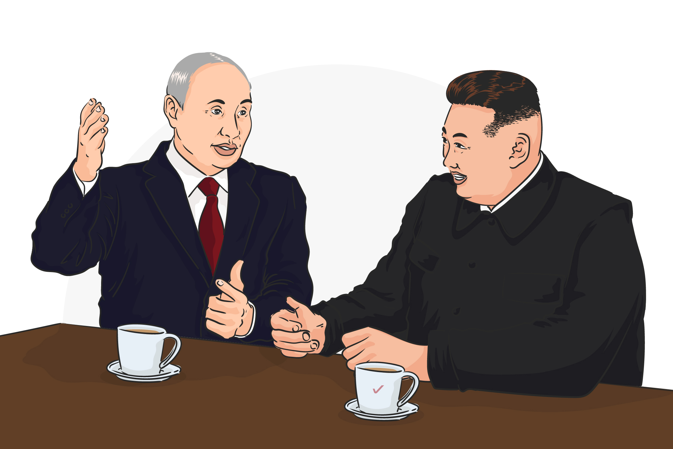 Ilustasi Presiden Rusia Vladimir Putin dan Presiden Korea Utara Kim Jong-un. Fakta.com/Putut Pramudiko